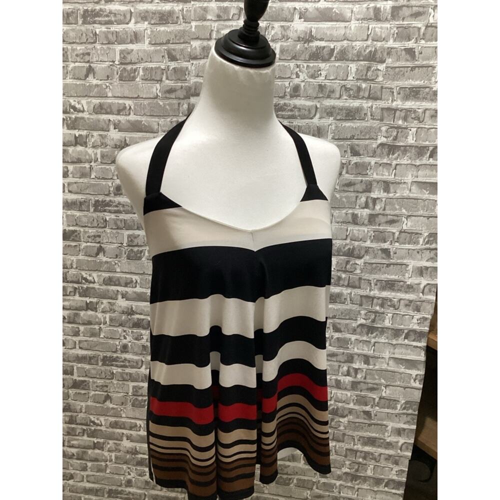 Allen B.  Black, Cream & Red Striped Halter Camisole Top Sz S, Y2K, Summer